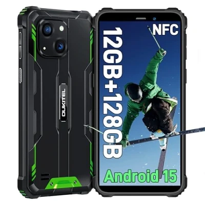 Imagen de OUKITEL WP32 Móvil Rugerizado 6.0&#039;&#039; HD+ Pulgadas Movil Irrompible, Batería 6300mAh, 12GB+128GB(TF 1TB) Octa Core Todoterreno Android 14, 20MP+5MP, 3.5 mm, BT5.0, 90dB Altavoz, NFC, Verde
