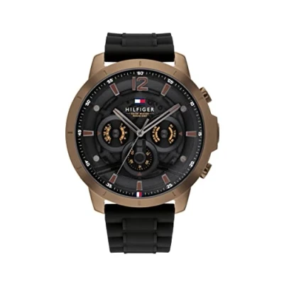 Imagen de Tommy Hilfiger Reloj Analógico de Cuarzo multifunción para hombre con Correa en silicona Negro 1710491