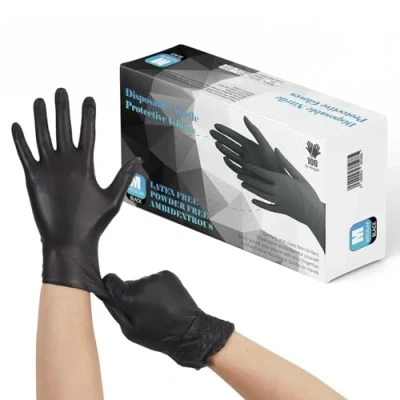 Imagen de K MART Guantes desechables multiusos de nitrilo negro, sin polvo, desechables, extra fuertes, caja 100 (negro, mediano)