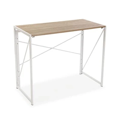 Imagen de Versa Jack Escritorio Plegable para el Ordenador, Mesa la Habitación o Estudio. Gaming, Medidas (Al x L An) 74 45 90 cm, Madera y Metal, Color Blanco