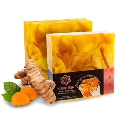 Imagen de Panu Soaps Cúrcuma Jabón de Ducha Vegano para Todo Tipo Piel Natural como Gel Sólido y Champú