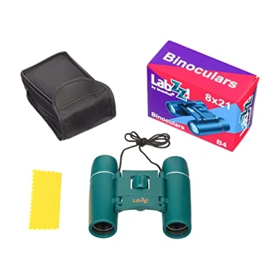 Imagen de Prismáticos Compactos Plegables Levenhuk LabZZ B4 para Niños, con un Poder de Ampliación 8 Aumentos y Óptica Vidrio BK 7 Revestimiento Completo, Color Azul