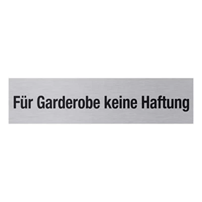 Imagen de Metafranc Placa adhesiva de aluminio con texto en inglés &quot;Für Garderobe Keine Haftung&quot;, 160 x 40 mm, aspecto moderno acero inoxidable, parte trasera autoadhesiva, señalización, señal