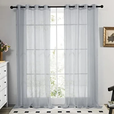 Imagen de Deconovo Visillo para Ventana Cortina Transparente de Salón 2 Paneles 140 x 183 cm Gris Oscuro