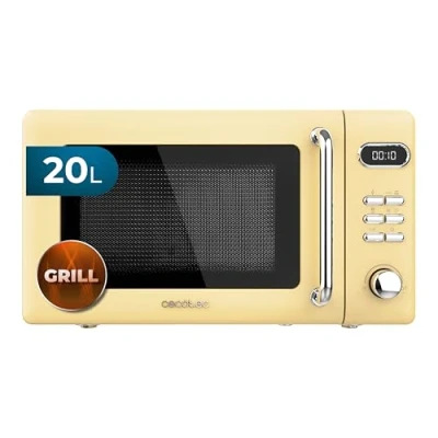 Imagen de Microondas con grill Cecotec ProClean 5110 Retro Yellow, 800 W, 5 niveles de potencia, 8 programas, 20 l, Yellow
