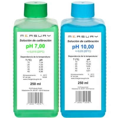Imagen de Measury solución de calibración pH 7.00 y 10.00 Fabricado en Alemania, tampón por 250 ml, verde/azul, juego líquido