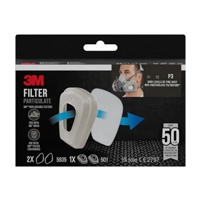 Imagen de 3M Filtro de partículas 5935, 2 pares filtros 5935 + 1 par retenedores 501/paquete