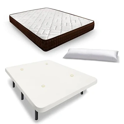 Imagen de HOGAR24 ES Cama Completa, Colchón Viscosoft Dream Flex 18 + Base Tapizada Color Blanco con Tejido Transpirable y 6 Patas 32 cm Almohada Fibra, Medida: 135x190