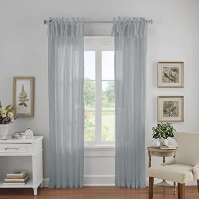 Imagen de Elrene Parte Superior Ajustable Semitransparente aplastada Cortina de Ventana un Solo Panel, Poliéster, Azul Claro, W 52&quot; x L 84&quot; (1 Panels)