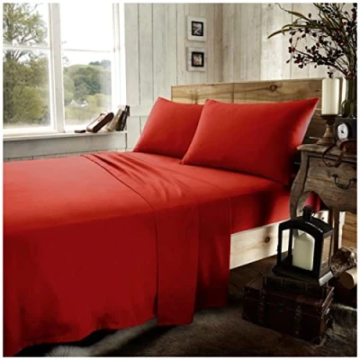 Imagen de GC GAVENO CAVAILIA Easy Care Sábana Bajera Ajustable de Franela teñida, 100% algodón Cepillado, Accesorio Lujo, Suave y Acogedor, Color Rojo, Cama Doble