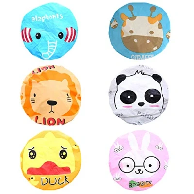 Imagen de Gorros Ducha Panda Gorro de con Diseño Animales Impermeable Durable Reutilizable EVA Material Encaje Elástico para Mujeres Hombres Niños 6 Piezas