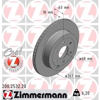 Imagen de ZIMMERMANN COAT Z 200.2532.20 Disco de freno 307 18 7/6 6 114 ventilación interna revestido NISSAN: Pathfinder 3, NP300 Navara Pick up