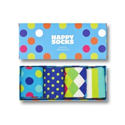 Imagen de Happy Socks 4 Pack Amazon Big Dot Box, coloridos y alegres, calcetines para hombre mujer, Verde Azul Naranja Amarillo Rosa Blanco (36 40)