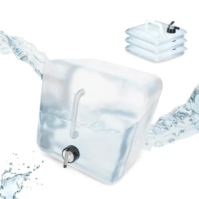 Imagen de Relaxdays Pack 4 Bidones Plegables, Garrafas Agua Cuadradas, Grifo y Asa, Volumen 15 L, sin BPA, Transparente Negro
