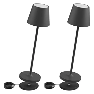 Imagen de K Bright 2 piezas LED Lámpara de escritorio con batería Regulable 3000K Color luz cálida recargable para Adecuado interiores y exteriores portátil carga USB Gris oscuro.
