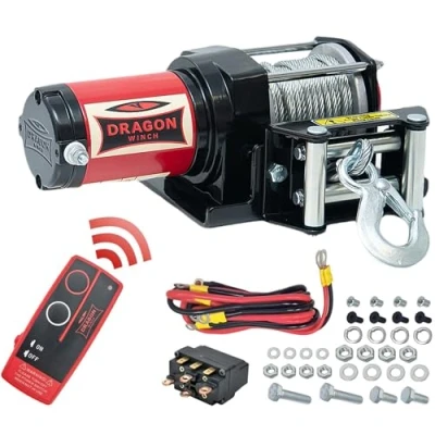 Imagen de Dragon Winch Cabrestante eléctrico serie Maverick 2500 lbs (1133 kg), 12V con Cuerda de acero 10m para arados, quads, ATV, UTV incluido control remoto inalámbrico + accesorios Cabestrante