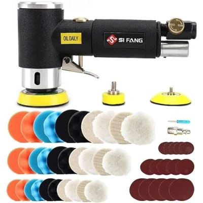 Imagen de SI FANG Mini pulidora de aire comprimido, lijadora excéntrica 25/50/75 mm, con 60 piezas papel lija, comprimido para pulir el coche