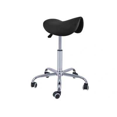 Imagen de QUIRUMED Taburete Pony 5 Ruedas, Base cromada, Color Negro, Tapizado en Polipiel, Regulable Altura, Ligero, diseño ergonómico, Giratorio, hasta 150 kg