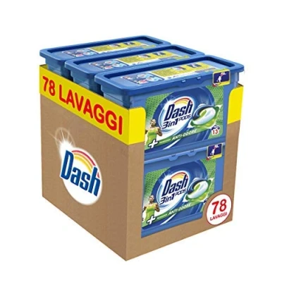 Imagen de Dash Pods Detergente 3 en 1 para lavadora, 78 monodosis antiolor, tamaño maxi de 6 x 13 lavados