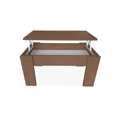 Imagen de mattfy Mesa de Centro para el Café/Té, Elevable, Mesita Salón o Comedor, Medidas: 90 cm (Ancho) x 50 (Fondo) 46 (Alto), Madera, Nogal, 46/57