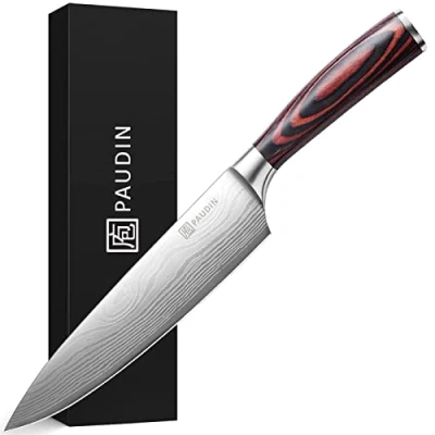Imagen de PAUDIN cuchillo japonés, longitud de la hoja 17 cm nariki cortar chef acero inoxidable, cocina multiusos para el hogar y con mango ergonómico