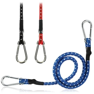 Imagen de com four® 3X Correas elásticas de Equipaje con Rayas Blancas Cuerda tensión mosquetón para Bicicletas, automóviles, (80cm 3 Piezas Colorido)