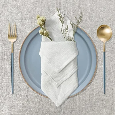 Imagen de Servilletas de Tela Lino, Juego 6 Lino Blanco 40 x cm, Boda, Navidad, Decoración Mesa para Fiestas Restaurantes Cocina
