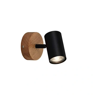 Imagen de Briloner Leuchten 2920 015 lámpara retro, vintage, foco rotativo y giratorio, 1x GU10, metal madera, negro, 90x120mm (diámetro x distancia a pared)