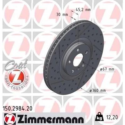 Imagen de ZIMMERMANN 150.2984.20 Disco de freno 360 30 6/5 5 112 ventilación interna, avellanado, ranurado revestido altamente carbonizado BMW: 1 Hatchback