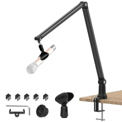 Imagen de Focenat Brazo de Micrófono, Soporte Micrófono Ajustable, con Clip Pie Microfono Mesa, Adaptador 3/8&quot; 5/8&quot;, Compatible Blue Yeti y Otros Micrófonos