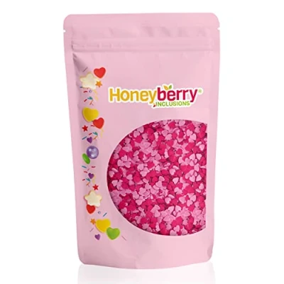 Imagen de HONEYBERRY INCLUSIONS Corazones rosas y rojos, 200 g, gránulos de decoración comestibles alta calidad para hornear, decoraciones cupcakes pasteles, helados, postres glaseados