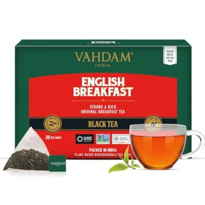 Imagen de VAHDAM, English Breakfast Té Negro (30 Piramidales Bolsitas De Té) Fuerte, Robusto Y Sabroso Ingredientes 100% Naturales, Envasado Fresco En La India Caliente, Frío O Como Kombucha
