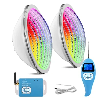 Imagen de LyLmLe LED Piscina PAR56, 20W Foco RGB Regulable Multicolor Sincronizada Bombilla con Remoto, Sumergible Iluminación Empotrable, IP68 Impermeable,12V AC(2 Focos)