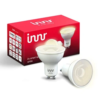 Imagen de innr Bombilla Inteligente GU10, Zigbee, Funciona con Hue* y Alexa (requiere puente), Luz LED Blanca Cálida, Bombillas Regulables, Lámpara, 380 Lúmenes Lote de 2