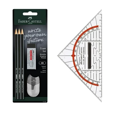 Imagen de Faber Castell 205067 Set de examen lápices con transportador 14 cm, HB, goma borrar y sacapuntas