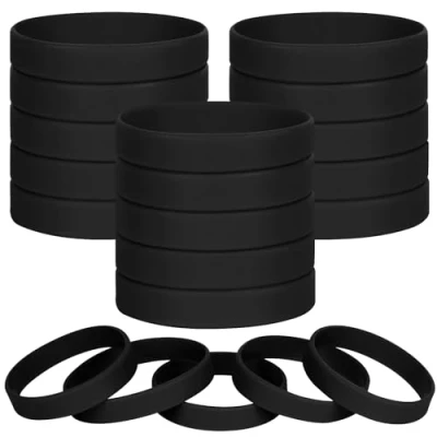 Imagen de LVNRIDS Pulseras de silicona 100 pcs, pulsera elástica goma para fiestas deportivas por niños niñas Negro