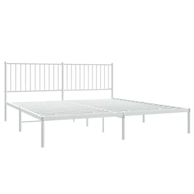 Imagen de vidaXL Estructura de Cama con Cabecero, Somier Invitados, Armazón Marco Cama, Mueble para Dormitorio Hogar, Metal Blanco 180x200 cm