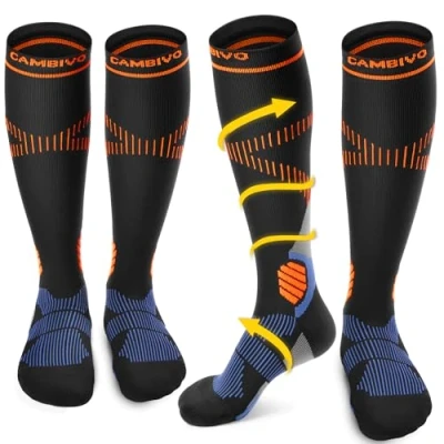 Imagen de CAMBIVO Medias de Compresión Mujer Hombre 2 Pares, Calcetines Compresion 15 20 mmHg, Varices, Altos, para Deporte, Running, Avion, Ciclismo, Senderismo, Enfermera