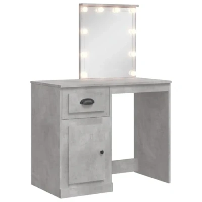 Imagen de vidaXL Tocador, Mesa con Luces LED Espejo Cajón Compartimento, Tocador de Maquillaje, Mueble Almacenaje para Vestidor Dormitorio, Gris Hormigón