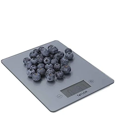 Imagen de Taylor Pro Balanza Digital de Cocina Diseño Ultrafino, Compacta, Nivel Profesional, Función Peso con Tara Alta Precisión, Vidrio Plata, 5 kg Capacidad