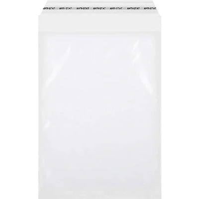 Imagen de 100 bolsas autoadhesivas de 225 x 310 mm, en formato DIN A4, transparentes, antiestáticas, ideales para empaquetar medios impresión o textiles.