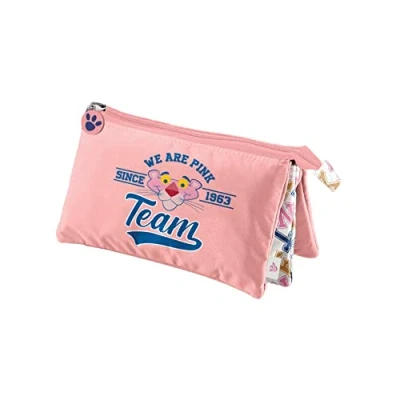 Imagen de Dohe Estuche Escolar 3 Compartimentos Cierre de Cremalleras, Licencia Oficial, Poliéster Resistente, 23x12x2,5 cm, Material Escolar, Pink Panther Team Rosa
