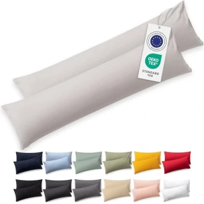 Imagen de Blumtal Funda de Almohada 40x145 cm 100% algodón Gris Claro Juego 2 Fundas in Jersey con Cremallera, cojín Certificado Oeko Tex, para Almohadas y Cojines