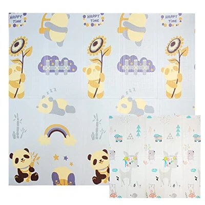 Imagen de CCLIFE Alfombra Bebé Acolchada Plegable Reversible 196x176x1 cm, Tapete de Actividades Gateo XPE para Suelo Infantil, Colchoneta Niños y Niñas