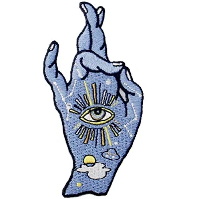 Imagen de Parche termoadhesivo para la ropa, diseño de Buena suerte te amo signo mano y todos los ojos que ven
