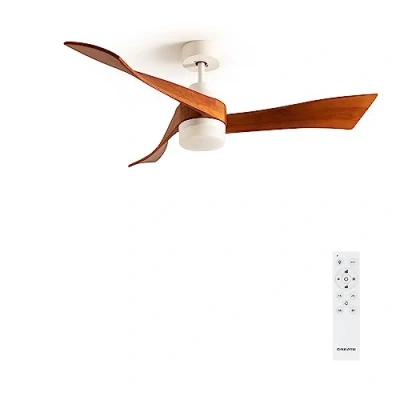 Imagen de CREATE / WINDCURVE/Ventilador de techo con luz blanco madera natural mando 40W, silencioso, Ø132 cm, 3 temperaturas luz, 2 alturas, función verano invierno