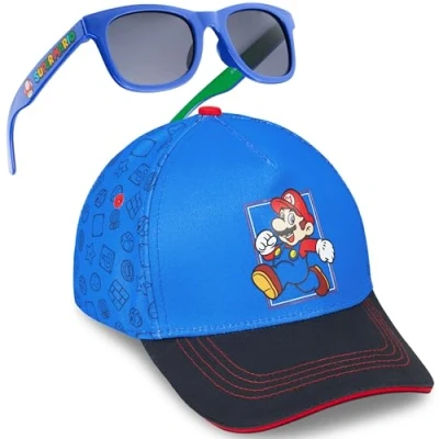 Imagen de Get Trend Super Mario Gorra Niño y Gafas de Sol Proteccion UV 100% Béisbol Accesorio Verano Regalo para Niños (3 6 Años, Azul Set)