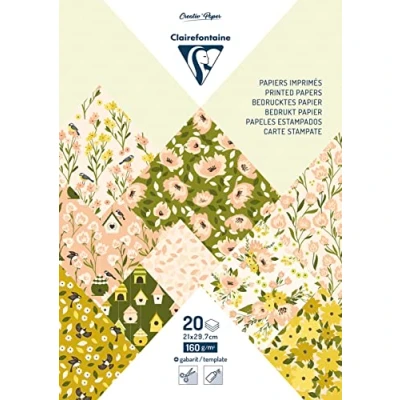 Imagen de Clairefontaine 95546C BLOC PAPIERS IMPRIMÉS, A4 (21x29,7cm), 20 feuilles à motifs 160g + 1 idée créative, Printemps