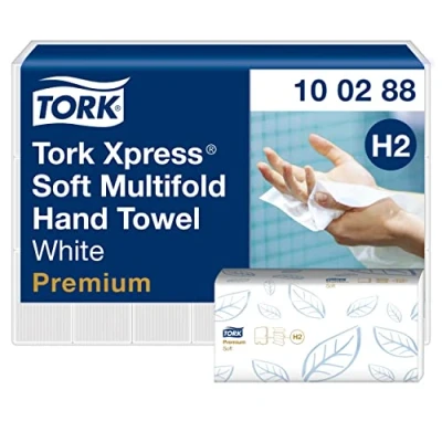 Imagen de Tork 100288 Toallas de papel premium mano Xpress/Toallas plegadas suaves y absorbentes compatibles con el sistema H2, blanco radiante