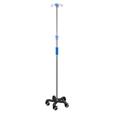 Imagen de QWORK® Soporte Para infusión Con ruedas, 4 Ganchos, Hospital Y Hogar, Acero Inoxidable, Altura Regulable